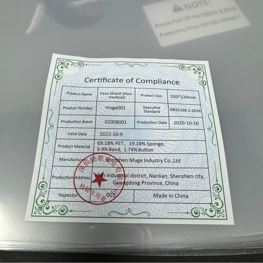 Clear face shield, unused, unisex